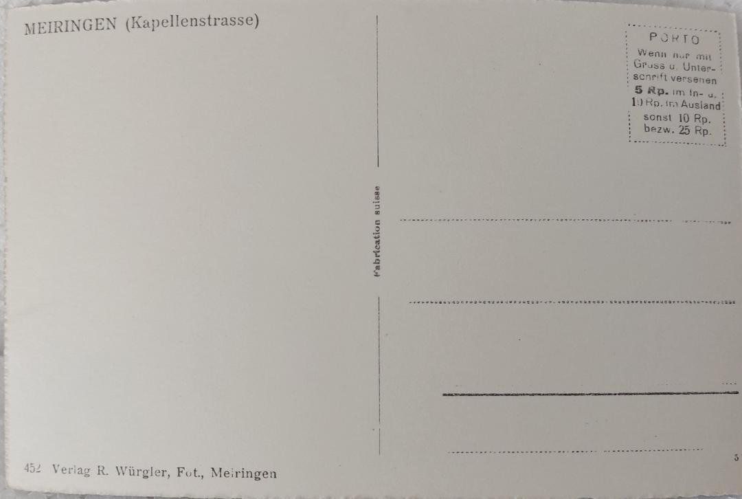 Cartoline postali: MEIRINGEN  -  Kapellenstrasse – Usato da Delémont venduto da Domdom1 1
