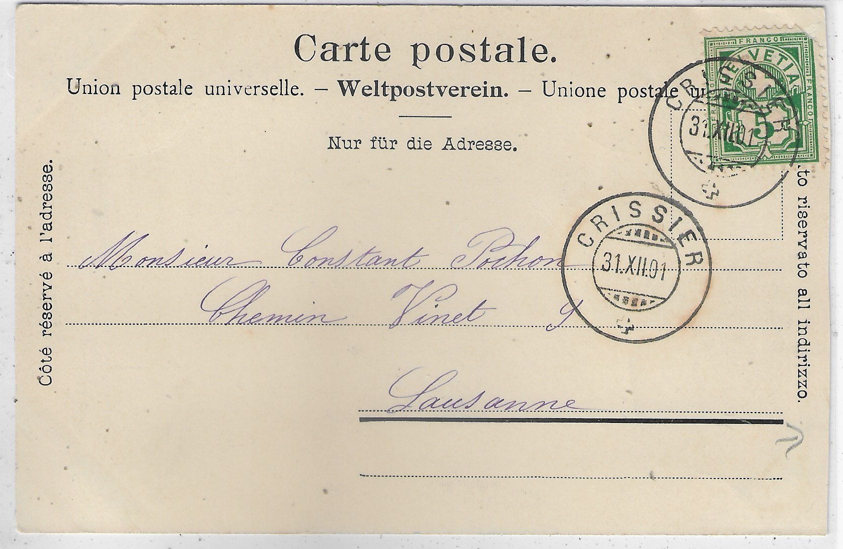 Cartoline postali: Crissier - Eglise, Chateau, Village – Usato da Ettingen venduto da Kartenplanet 1