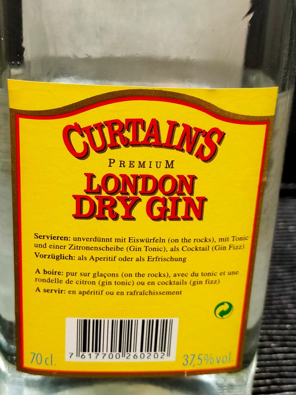 Bevande alcoliche: CURTAINS LONDON DRY GIN – Usato da Genève venduto da Leboucheoreilles 2