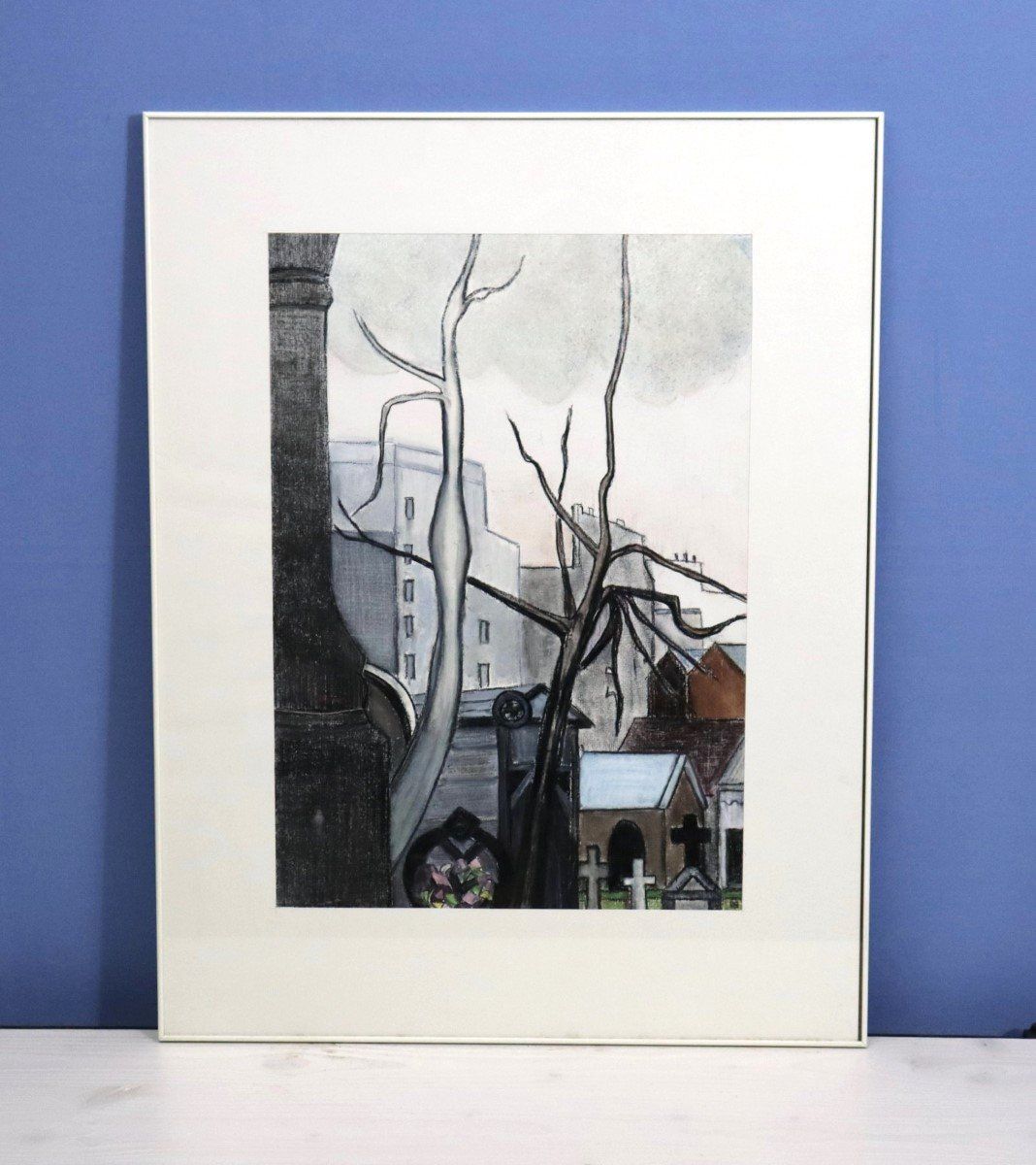 Gemälde: Monika Buchmann-Helbling, Mischtechnik, "Pariser Friedhof" – Gebraucht aus Zug von Kunst-Fundgrube 2