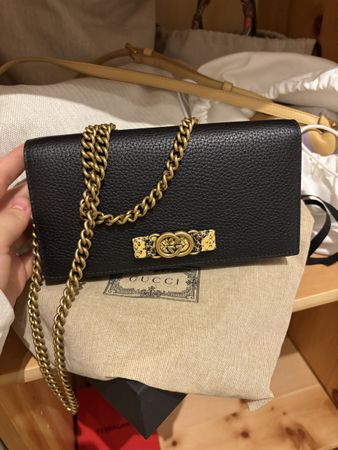 Authentic Gucci Wallet on Chain - Black Leather, New!