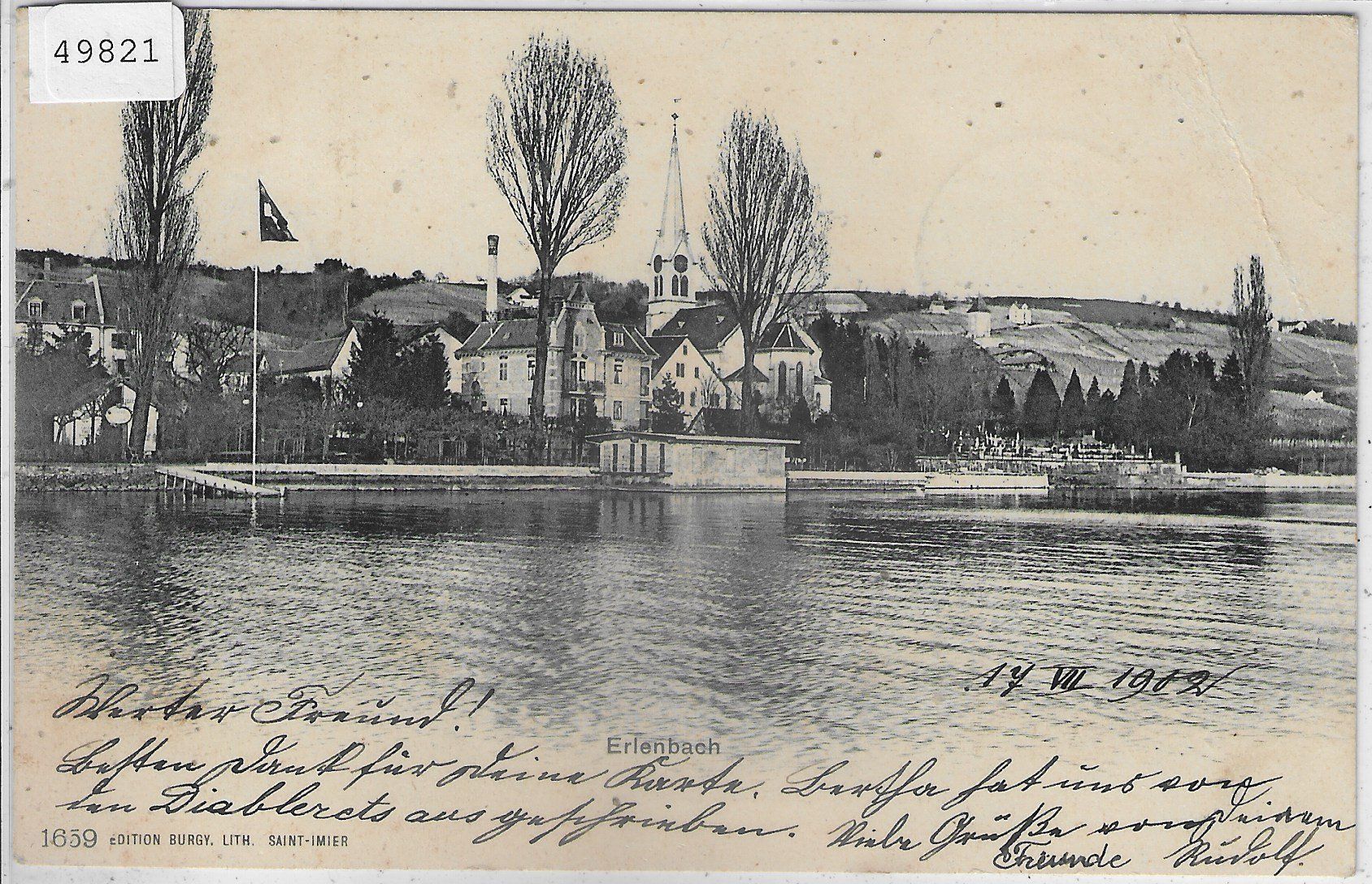Cartoline postali: Erlenbach ZH - Ansicht vom See aus – Difettoso da Ettingen venduto da Kartenplanet