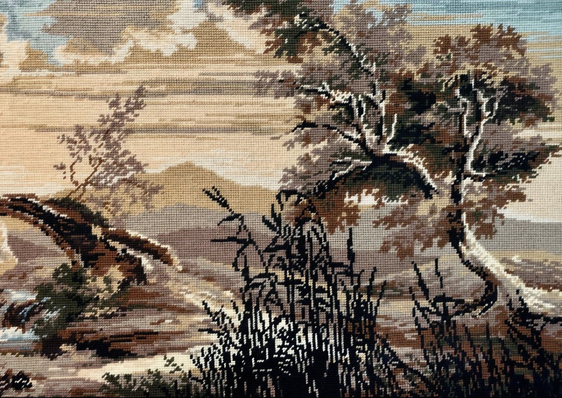 Gemälde: Grosses Gobelin Gemälde / Stickbild romantische Landschaft – Gebraucht aus Riedikon von Winter21. 2