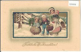 Fröhliche Weihnachten - Kinder im Schnee - Präge-Litho