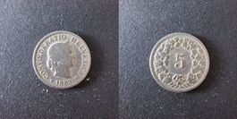Schweiz 5 Rappen 1883 stark gebraucht - seltener Jahrgang!
