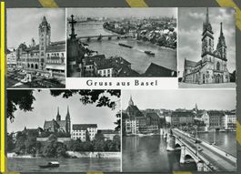 AK sw Basel BS 5-x-Multibild ≈ 1960 