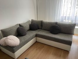 Sofa, weiss/grau, ausziehbar