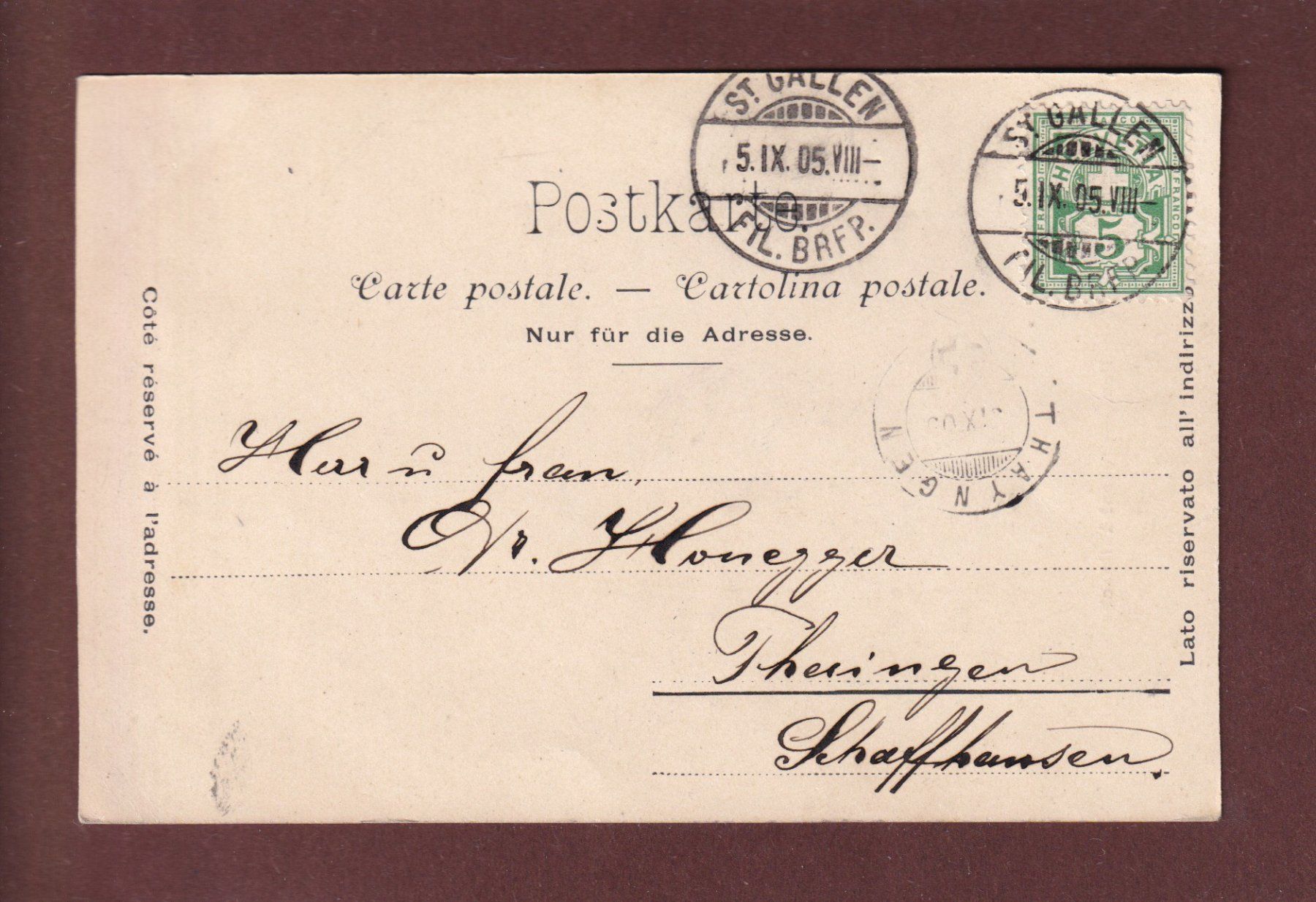 Cartoline postali: ST. GALLEN - Linsenbühlkirche - 1905 – Usato da Pully venduto da nicecards 1