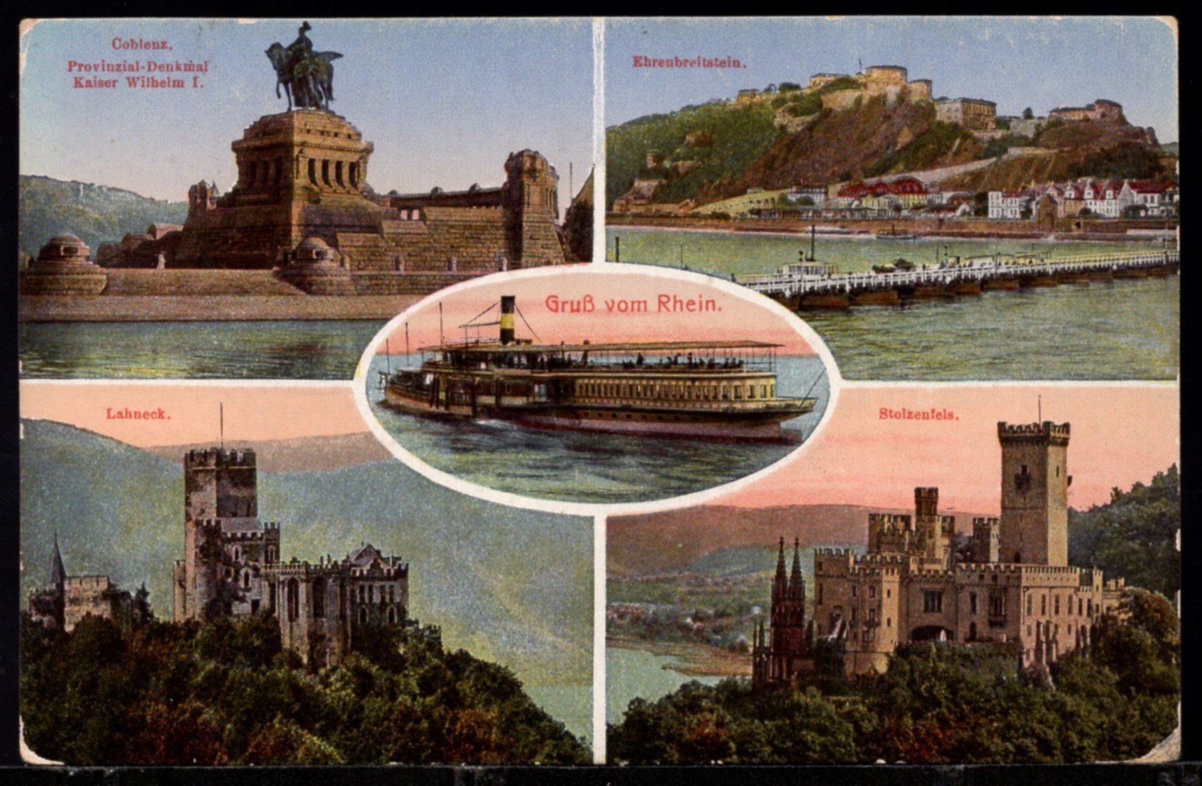 Cartoline postali: Gruss vom Rhein  5 Bilder  1920 – Usato da Aarau venduto da kufi44