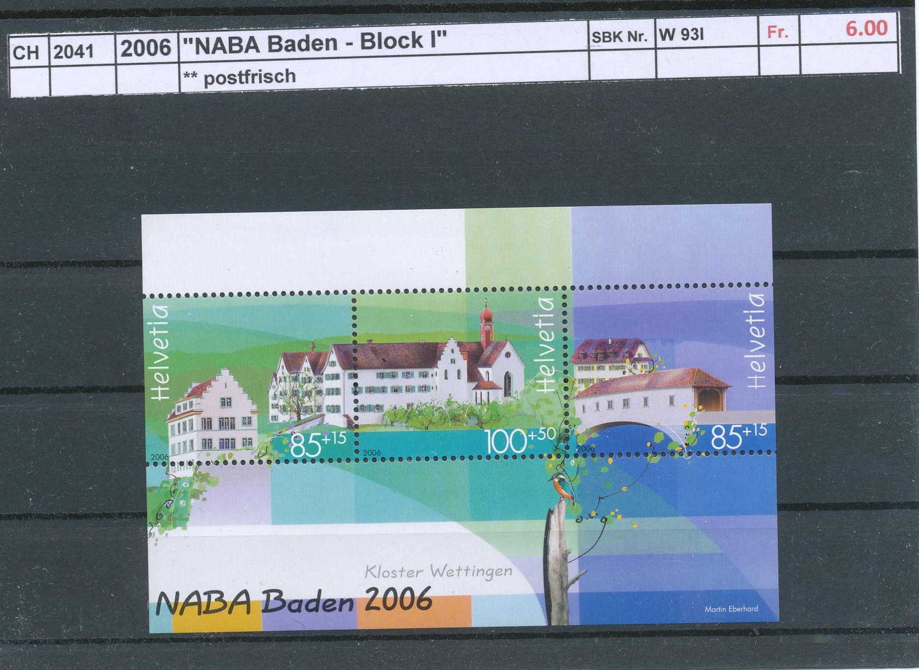 Tous les timbres: 2006 "NABA Baden - Block I", ** postfrisch – Neuf (Voir description) à Winterthur par Zupogeru