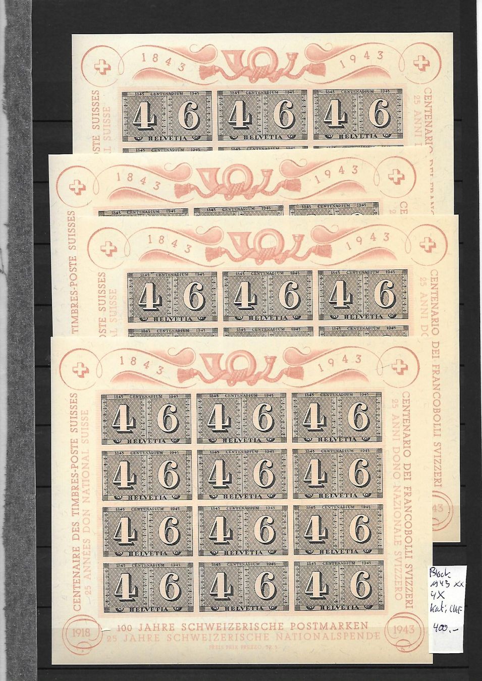 Tous les timbres: 4 Blöcke 1943 ** Kat: CHF 400.- – Neuf (Voir description) à Basel par Ilp
