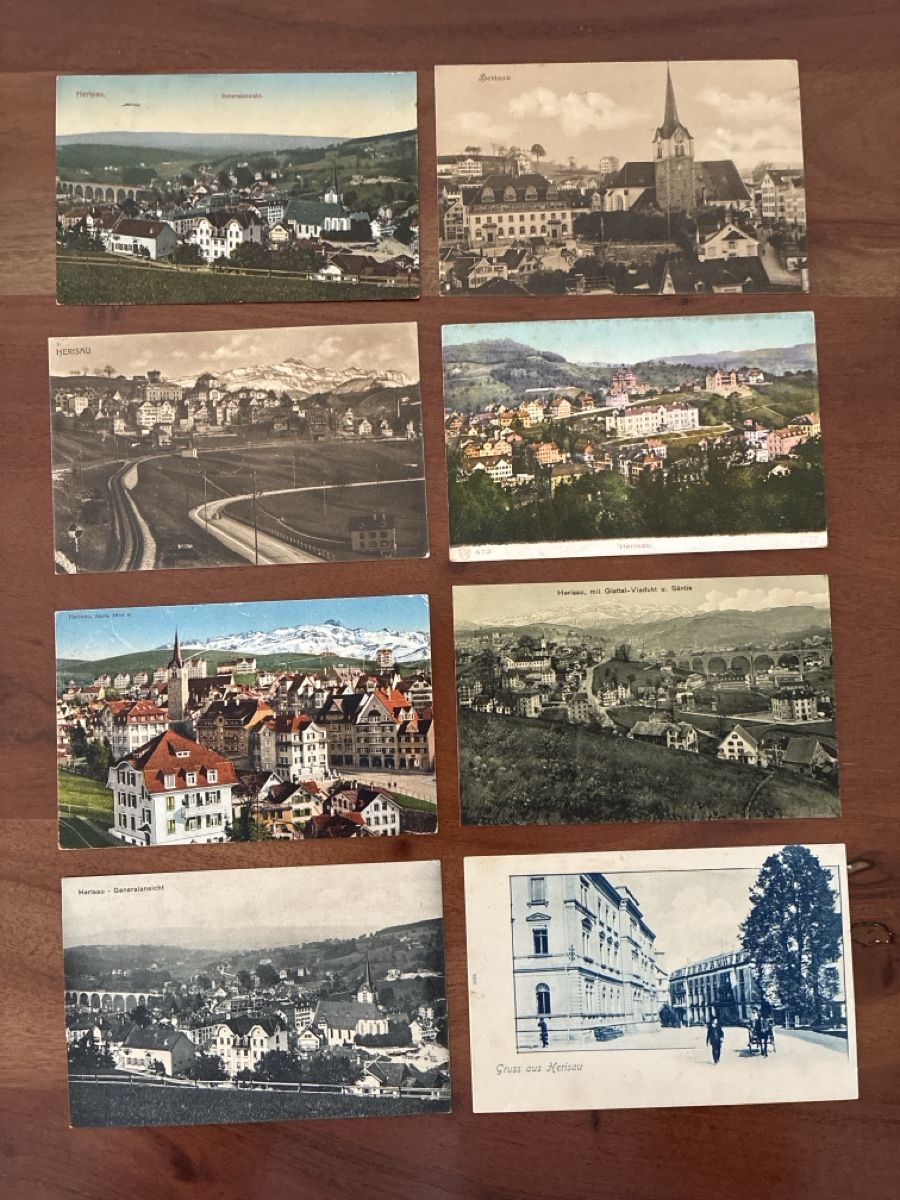 Cartoline postali: 8 Ansichtskarten Schweiz von Herisau AP.  B – Usato da Oftringen venduto da Cla.vD.74
