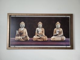 Grosses Buddha-Bild – Wanddeko mit Holzrahmen, 110x60cm