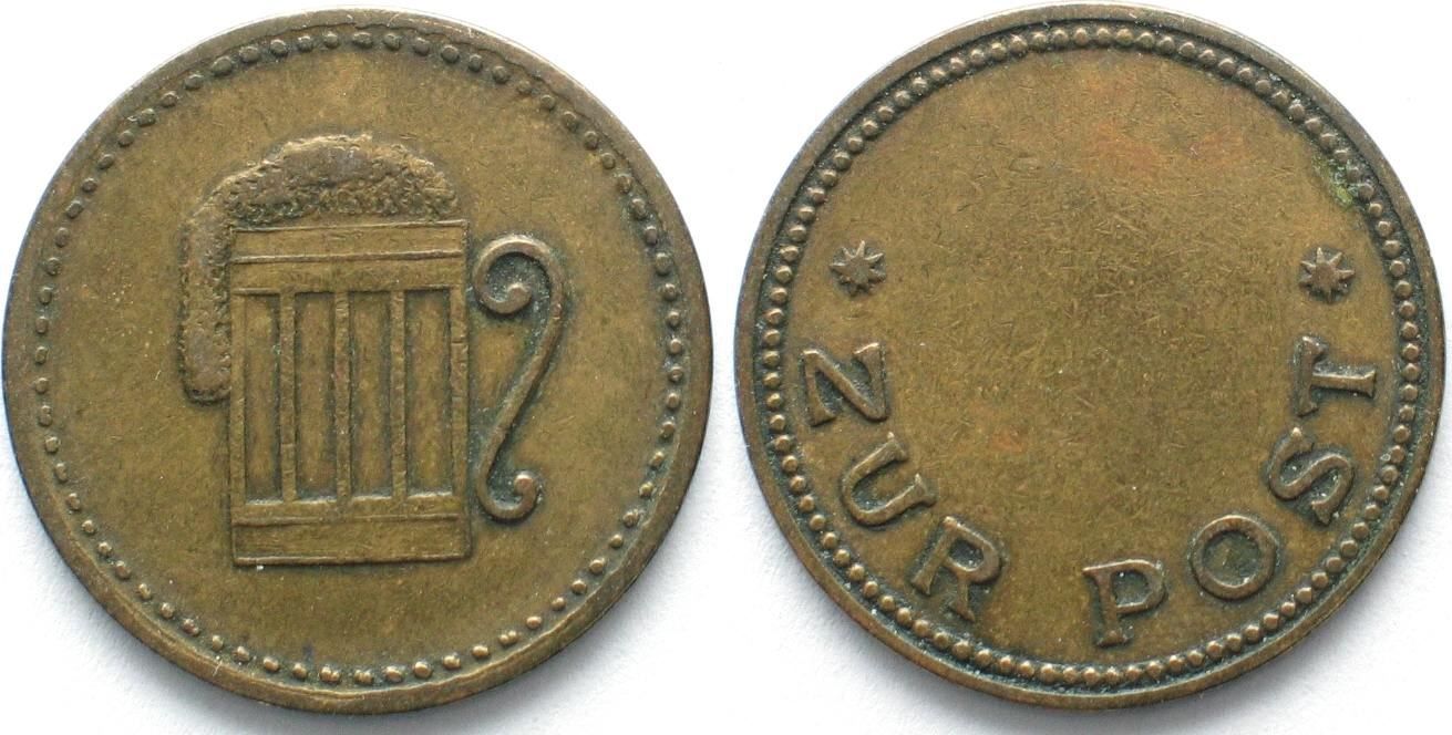 Medaglie: KRÖLPA  ZUR POST ca.1920 Biermarke 23mm Messing – Usato da Riehen venduto da sesambestcoins2004
