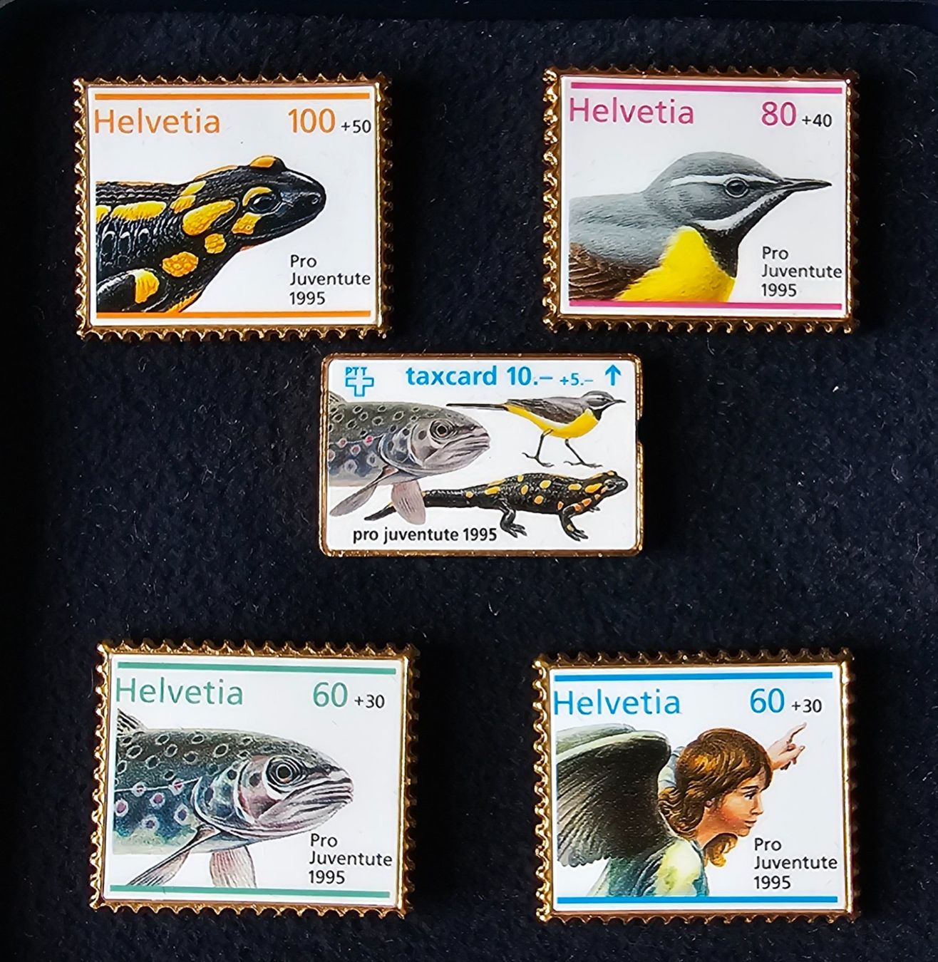 Placchette & Badge: Pro Juventute Briefmarken-Anstecker Set 1995 – Usato da Windisch venduto da Moosarchat