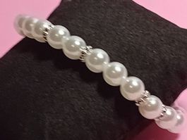 armband mit künstliche perlen,,,weiss und kristall,,,glanzig