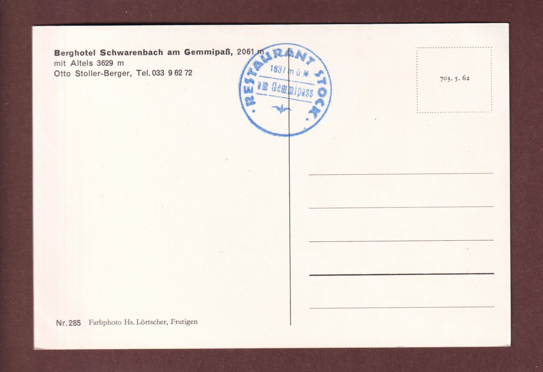 Cartoline postali: GEMMIPASS - Berghortel Schwarenbach - Altels – Usato da Pully venduto da nicecards-shop 1