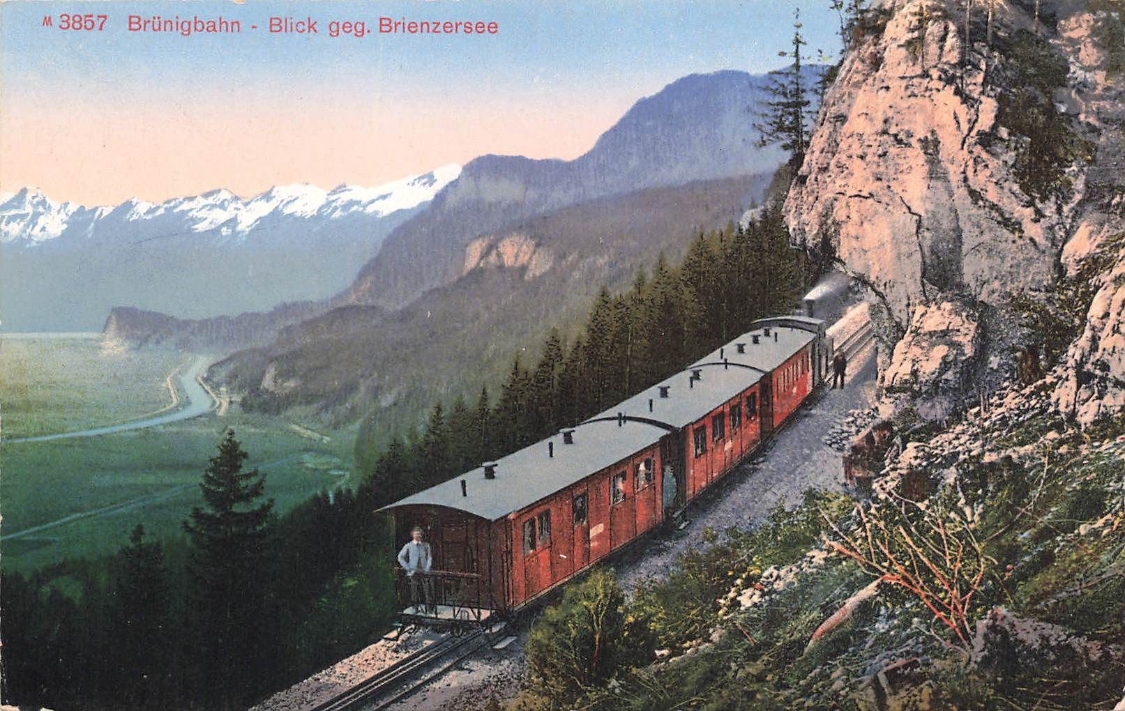 Cartoline postali: Brünigbahn blick geg. Brienzersee Zug Eisenbahn – Usato da Biasca venduto da Blenio71