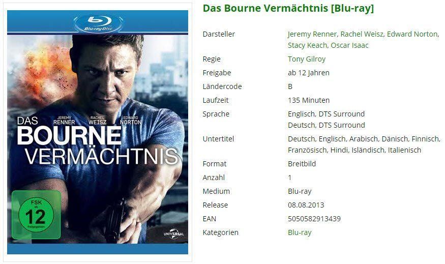 Alle DVDs: Das Bourne Vermächtnis [Blu-ray] – Gebraucht aus Buchrain von Sssschaller