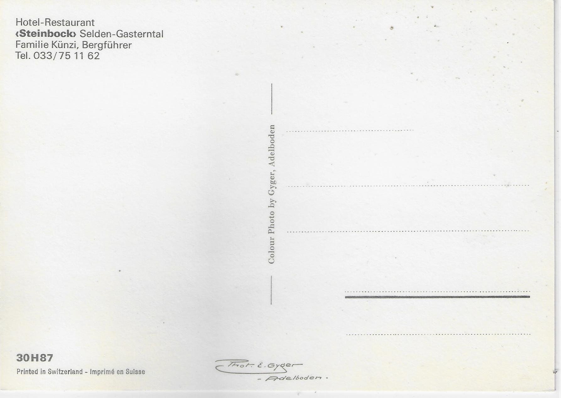 Cartoline postali: Hotel-Restaurant Steinbock Selden-Gasterntal – Usato da Ettingen venduto da Kartenplanet 1