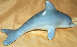 Figurine dauphin en céramique bleue et grise 15 cm