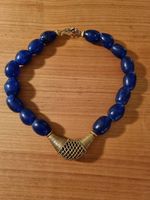 Halskette, Blau Glas mit Messing, Ethno Collier