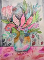 Original Aquarell "Fantasie Blumenstrauss" Bild pink