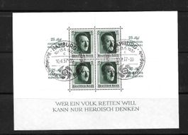 DR ADOLF HITLER BLOCK 9 1937 ERSTTAGSTEMPEL HAMBURG