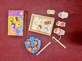 Lot jeux enfant Djeco + 2 pêches magnétiques en bois