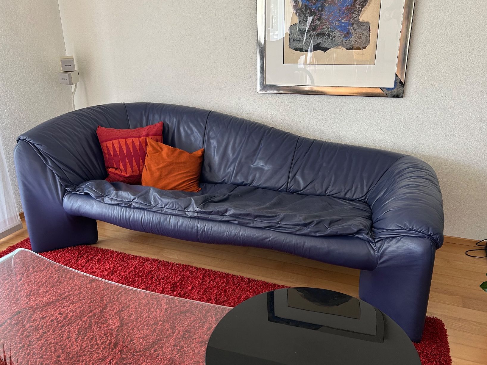Strässle Divani: blaues Ledersofa von Strässle (Schweizer Hersteller) – Usato da Buochs venduto da UrsSpi01