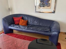 blaues Ledersofa von Strässle
