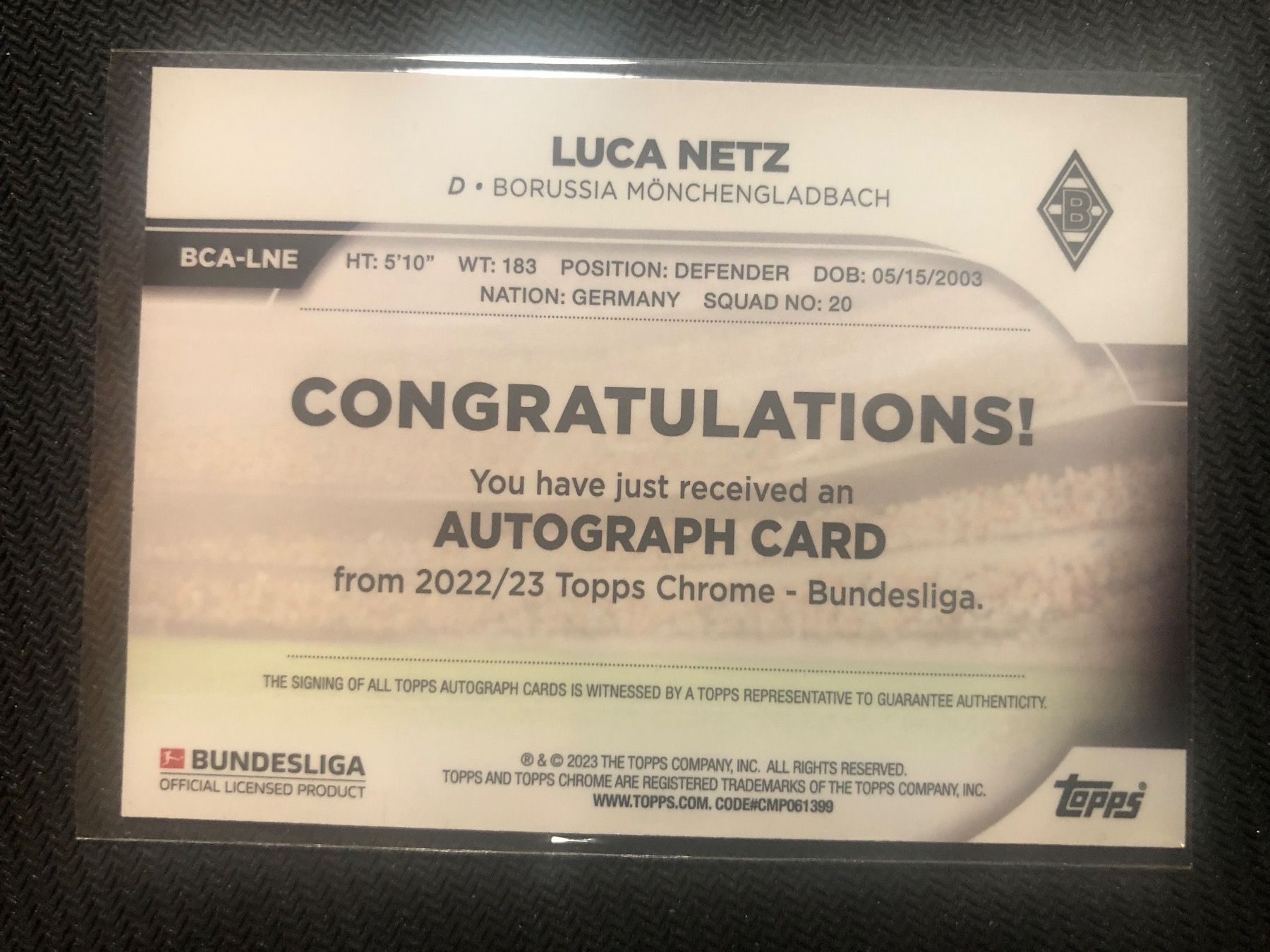 Topps Carte collezionabili: Topps Chrome Luca Netz Gladbach Autogramm – Usato da Wangenried venduto da Garagara 1