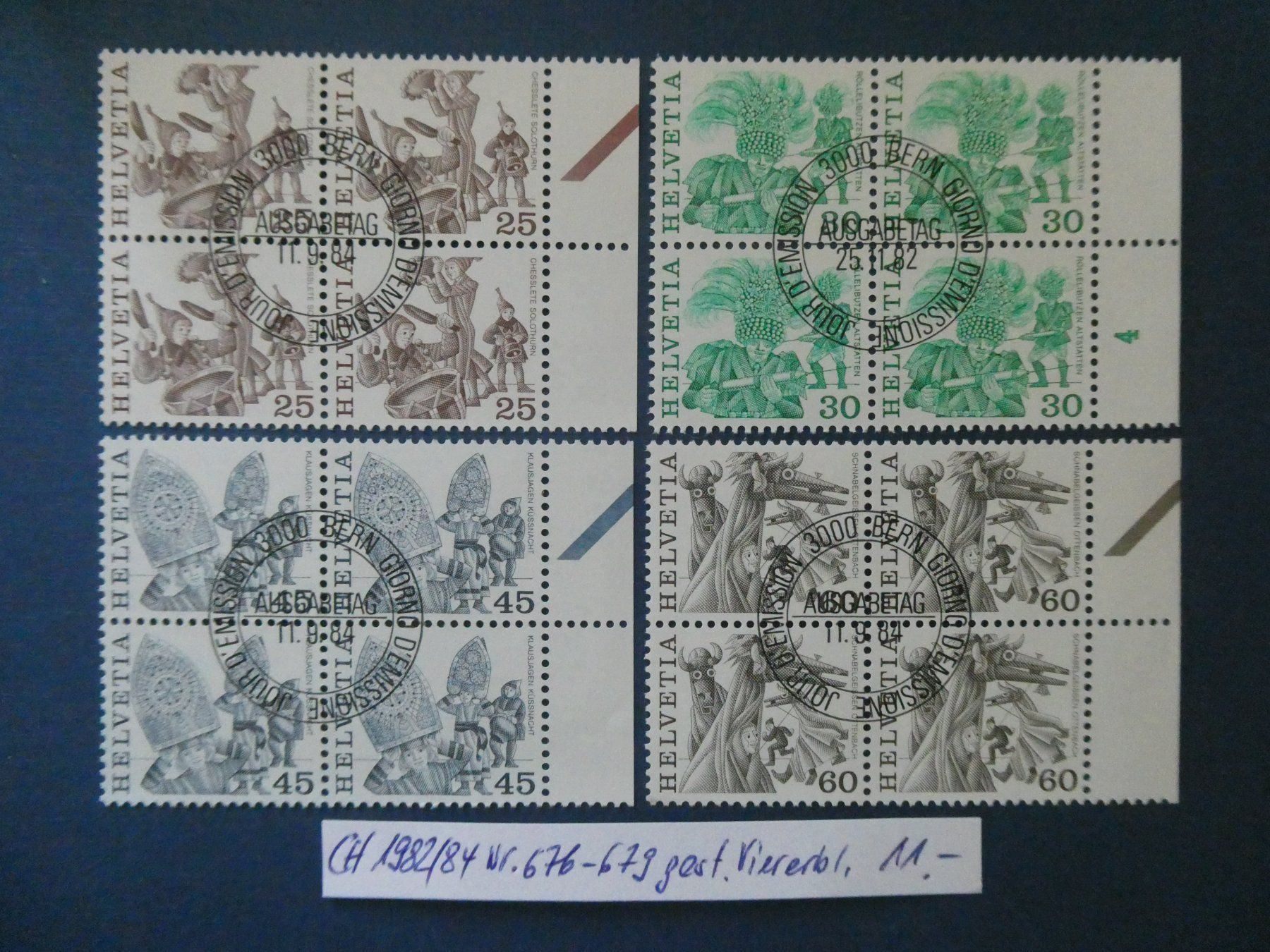 Alle Briefmarken: CH 1982/84 Nr. 676-679 gest. Viererblöcke – Gebraucht aus Lausen von Herbamare01