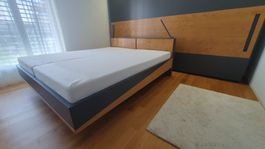 Kleiderschrank mit Bett und Kopfteil, Eiche/Anthrazit