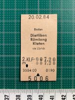 Baden - Dietlikon / Rümlang / Kloten, altes Bahnbillett