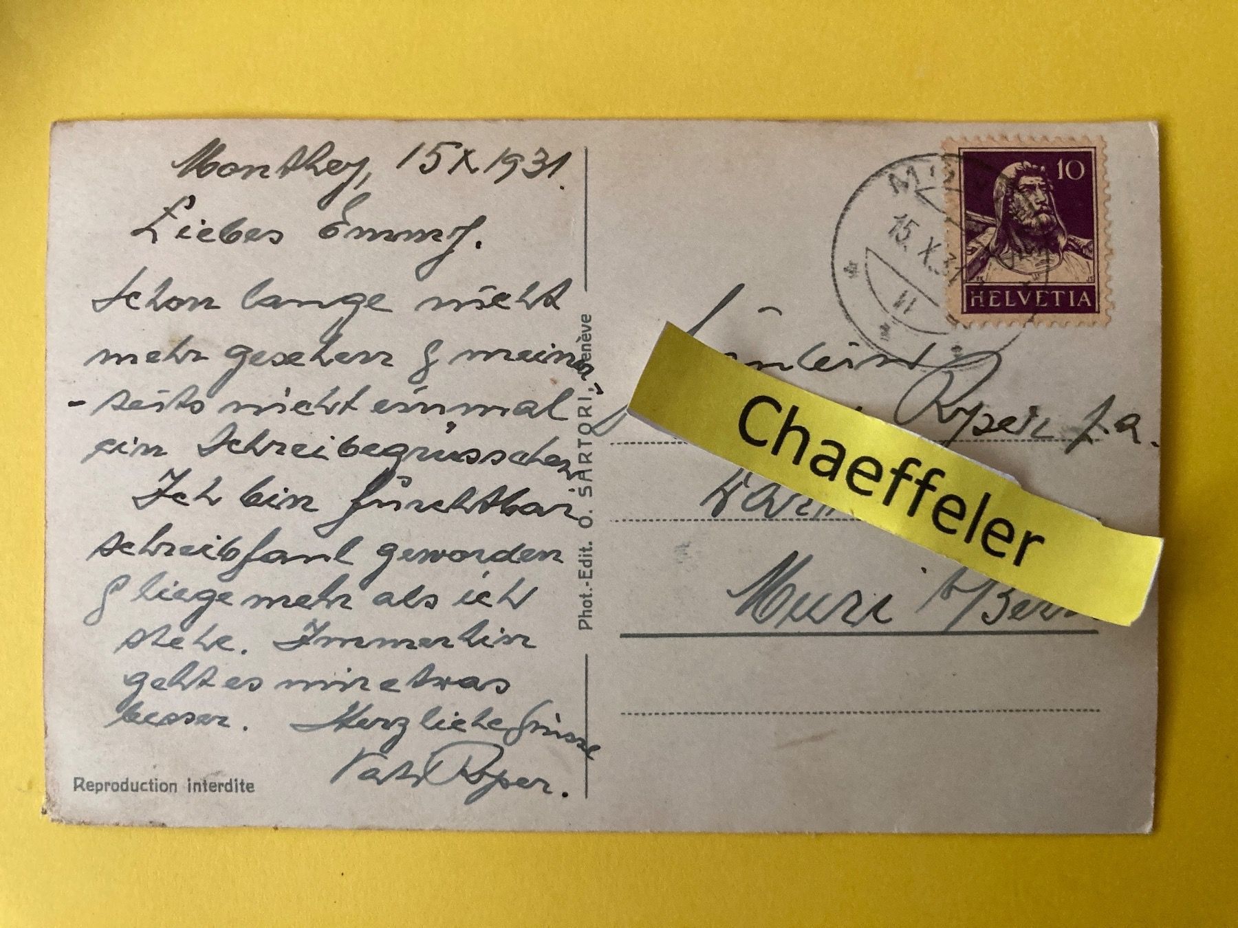 Cartoline postali: 1931 Vevey et Mont Pélerin – Usato da Zürich venduto da Chaeffeler 1