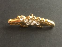 Krokodil – Pin, goldfarbig mit Glitzersteinen