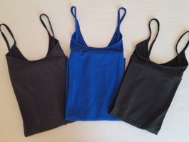3 Stk. Sommer Tops, Träger-Shirts, schwarz, marine, blau