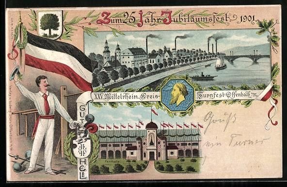 Cartoline postali: Litho Offenbach a. M., 25. jähr. Jubil – Usato da Berlin venduto da bartko-reher