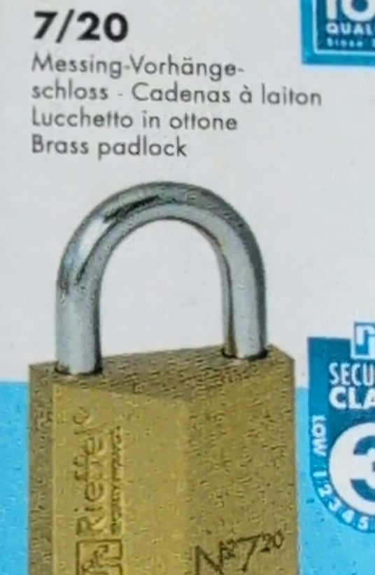 Lucchetti: Vorhängeschloss Rieffel Messing 7/20 neu – Nuovo e nell'imballaggio originale da Schwerzenbach venduto da _charme_ 2