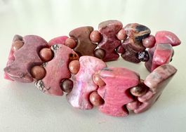 Rosa Steinmosaik – breites Rhodonit-Armband - Unikat & Neu