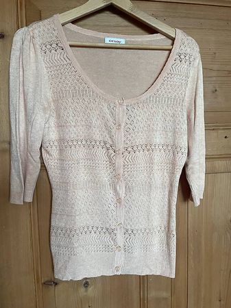Dünner Stick-Pulli, koralle (Pastell), 3/4-Ärmel, Gr. S/M