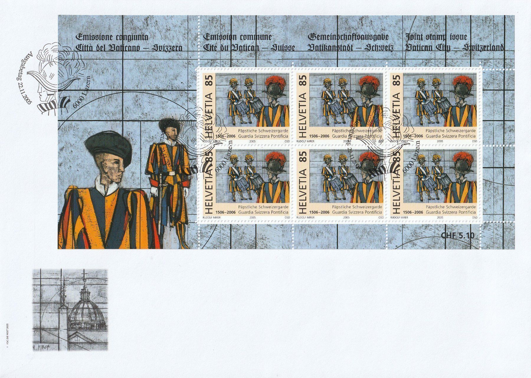 Tutti i francobolli: 2005 Sondermarken Schweizergarde Kleinbogen auf Brief – Nuovo e nell'imballaggio originale da Homburg venduto da masina01
