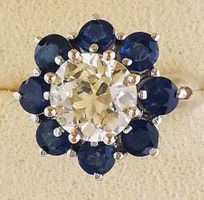 Anello 18k con diamante e zaffiri