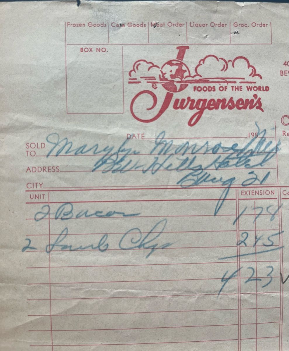 Dokumente: RAR!!!! ORIGINAL MARILYN MONROE RECHNUNG – Gebraucht aus Münchenstein von tschepo64