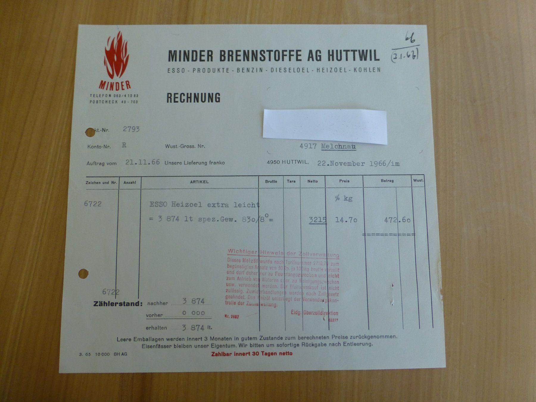 Documenti: Huttwil, Minder Brennstoffe 1966 – Usato da Bettlach venduto da 1saurer