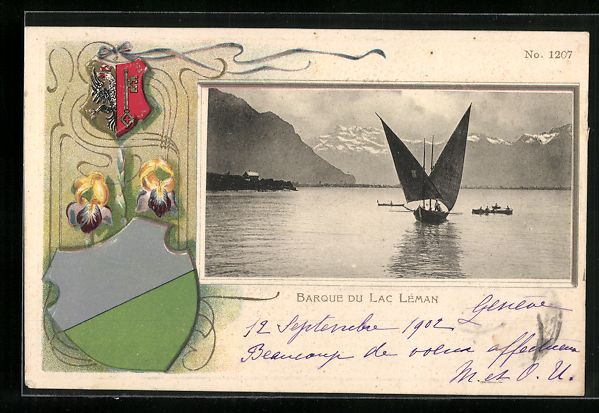 Cartoline postali: Passepartout-Lithographie Lac Léman, Ba – Usato da Berlin venduto da bartko-reher