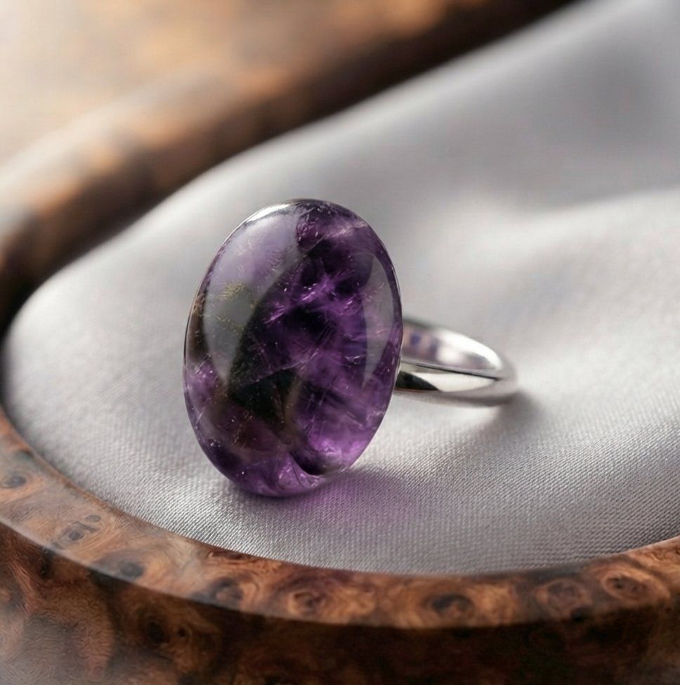 Anelli: Moderner Cabochon Natur-Amethyst Silberring 925 - Neu – Nuovo e nell'imballaggio originale da Uetikon am See venduto da Coralreef
