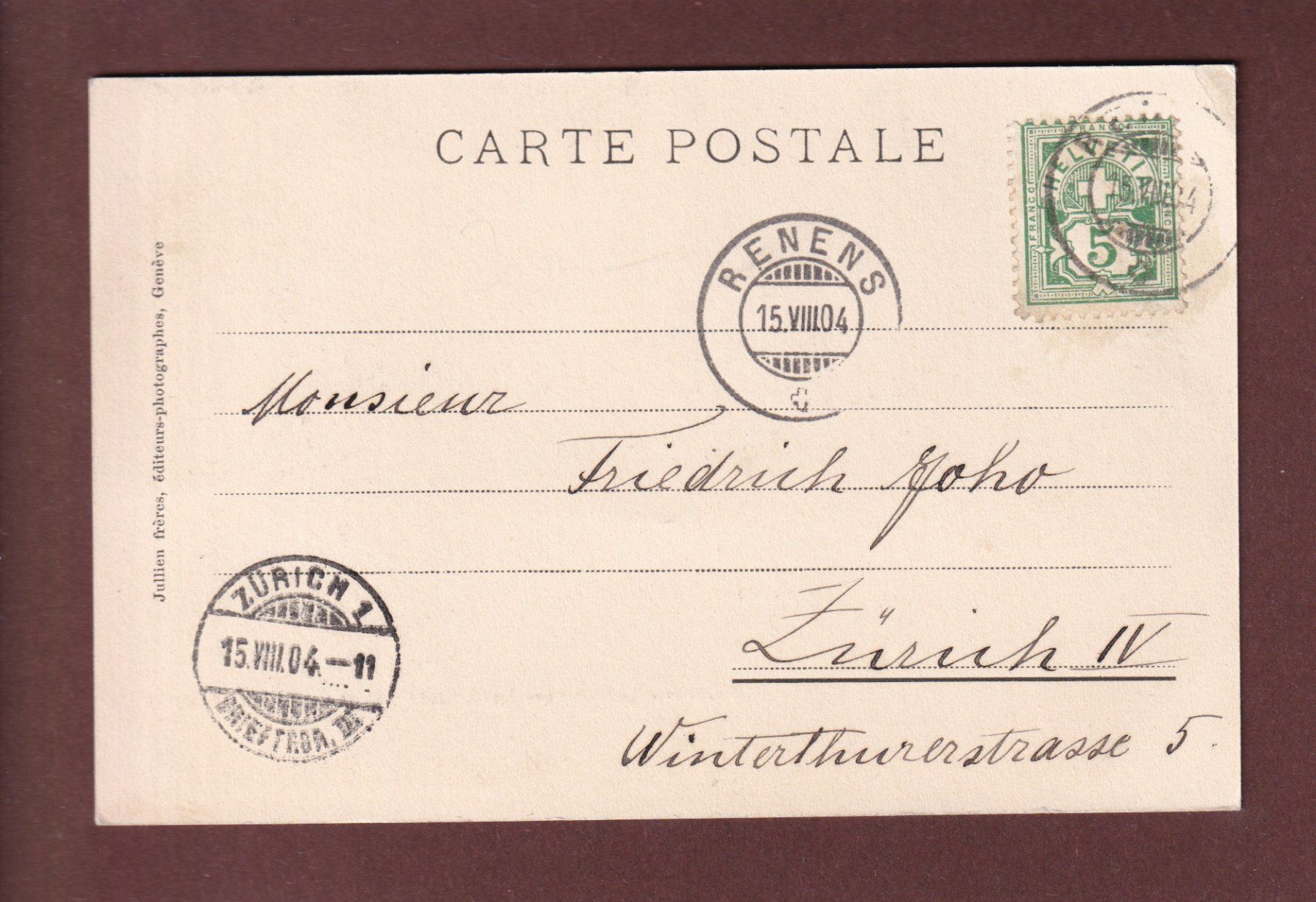 Ansichtskarten: LAUSANNE - Flon et Maison Mercier - 1904 – Gebraucht aus Pully von nicecards 1