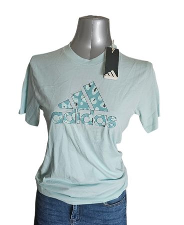 Adidas T-Shirt – Mintgrün mit Leo-Print-Logo Gr. XS